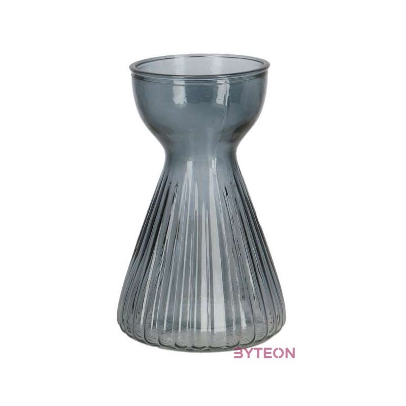 Krókusz növény gyökereztető bordázott üvegváza, 12,3 cm átmérőjű, szürkéskék