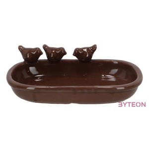 Kerámia madáritató és etető tál, ovális, barna