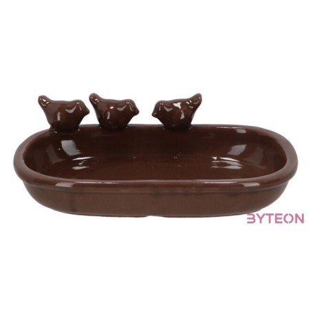 Kerámia madáritató és etető tál, ovális, barna