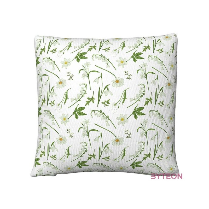 UV álló, vízlepergető fehér virágos kültéri párna, 49 x 49 cm