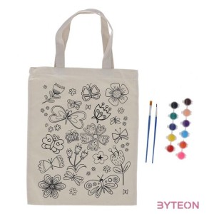 Kifesthető pillangós vászon gyerek táska, festékkel és ecsettel, 29 x 30 cm