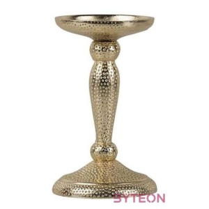 Nyomott mintás fém gyertyatartó, pezsgőarany színű, 17 cm