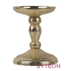 Nyomott mintás fém gyertyatartó, pezsgőarany színű, 12 cm