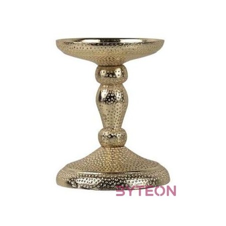 Nyomott mintás fém gyertyatartó, pezsgőarany színű, 12 cm