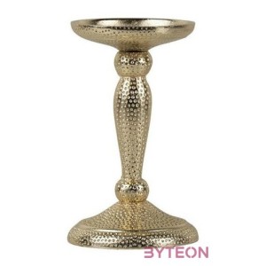 Nyomott mintás fém gyertyatartó, pezsgőarany színű, 17 cm