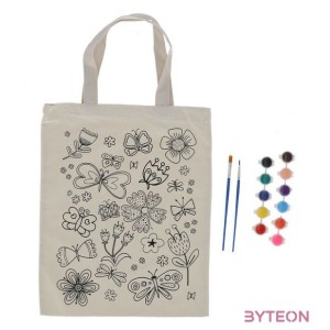 Kifesthető pillangós vászon gyerek táska, festékkel és ecsettel, 29 x 30 cm