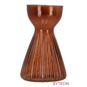 Krókusz növény gyökereztető bordázott üvegváza, 12,3 cm átmérőjű, barna