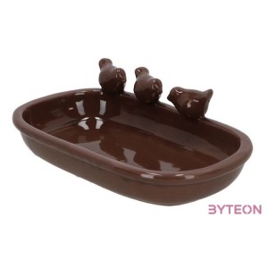 Kerámia madáritató és etető tál, ovális, barna