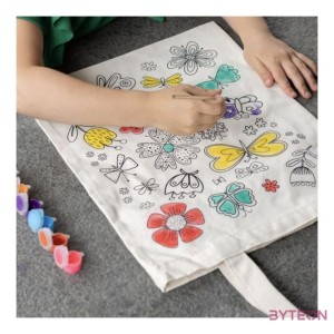 Kifesthető pillangós vászon gyerek táska, festékkel és ecsettel, 29 x 30 cm
