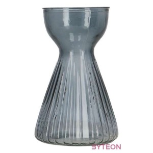 Krókusz növény gyökereztető bordázott üvegváza, 12,3 cm átmérőjű, szürkéskék