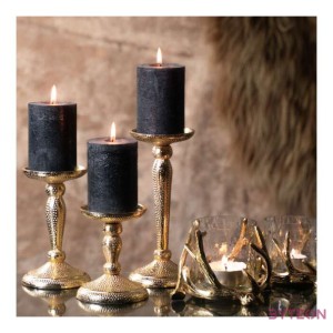 Nyomott mintás fém gyertyatartó, pezsgőarany színű, 17 cm