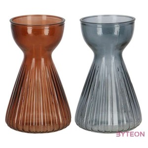 Krókusz növény gyökereztető bordázott üvegváza, 12,3 cm átmérőjű, szürkéskék