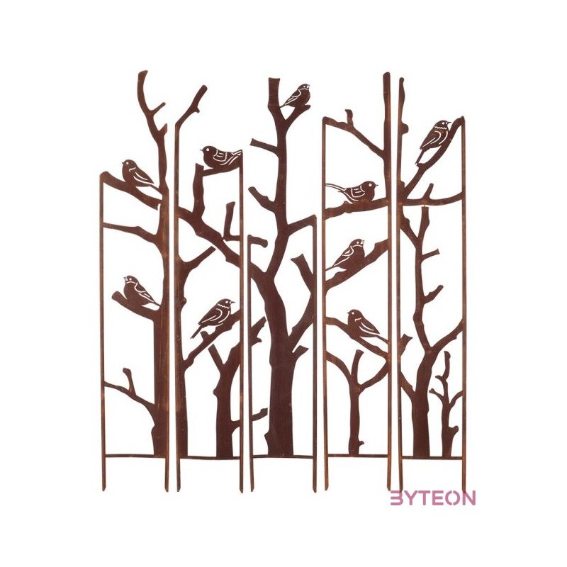 Rusztikus stílusú lézervágott fém növényfuttató, madár mintás, 170 cm, 5 db-os szett