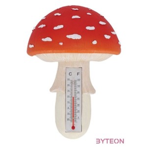 Felakasztható polyresin hőmérő, légyölő galócás, 17 cm