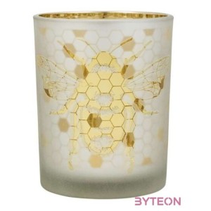 Üveg teamécses tartó, méhecskés sziluettel, arany színű, 12 cm