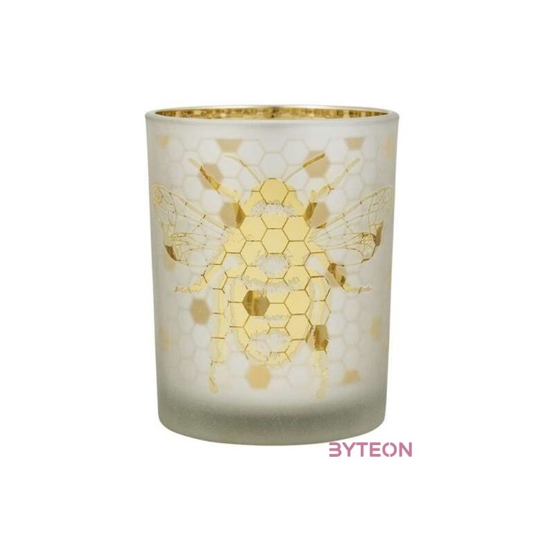 Üveg teamécses tartó, méhecskés sziluettel, arany színű, 12 cm