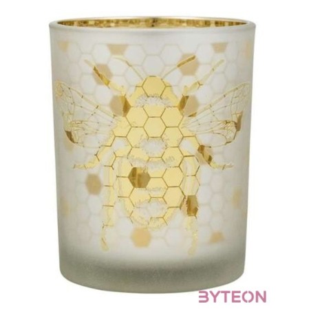 Üveg teamécses tartó, méhecskés sziluettel, arany színű, 12 cm