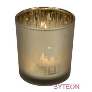 Üveg teamécses tartó, téli város mintával, 8 cm