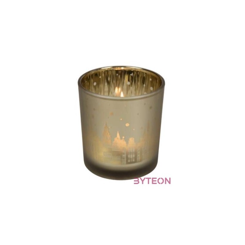 Üveg teamécses tartó, téli város mintával, 8 cm