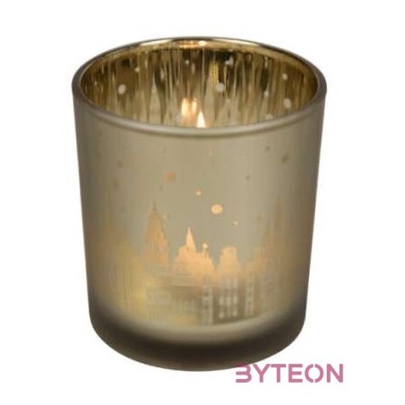 Üveg teamécses tartó, téli város mintával, 8 cm