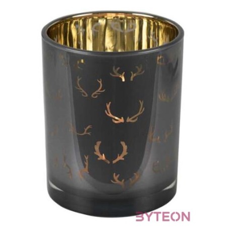 Üveg teamécses tartó, szarvasagancs mintával, 12 cm