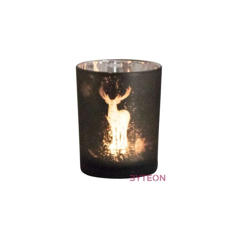 Üveg teamécses tartó, szarvas sziluettel, 12 cm