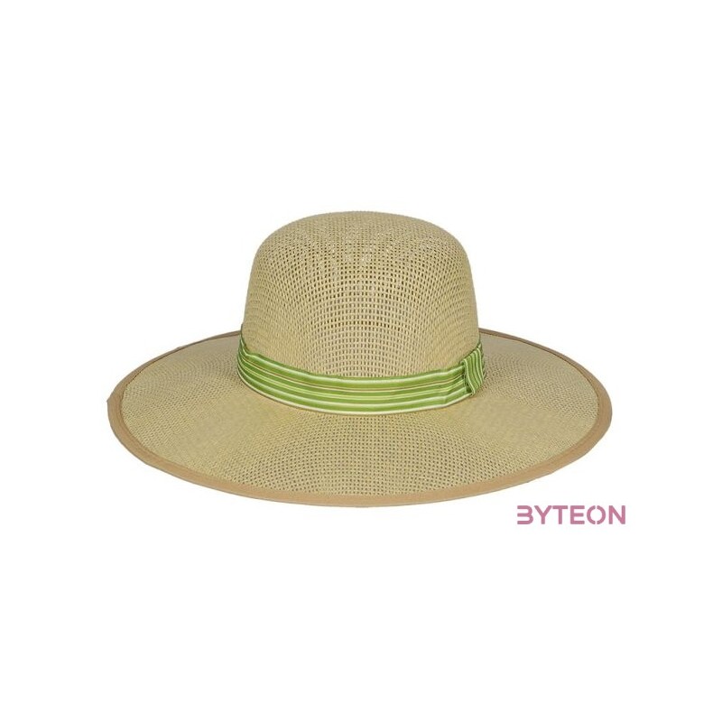 Színes szalagos szalmakalap, zöld, 39 cm átmérőjű