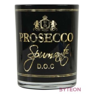 Üveg teamécses tartó, Prosecco felirattal, fekete, 12 cm