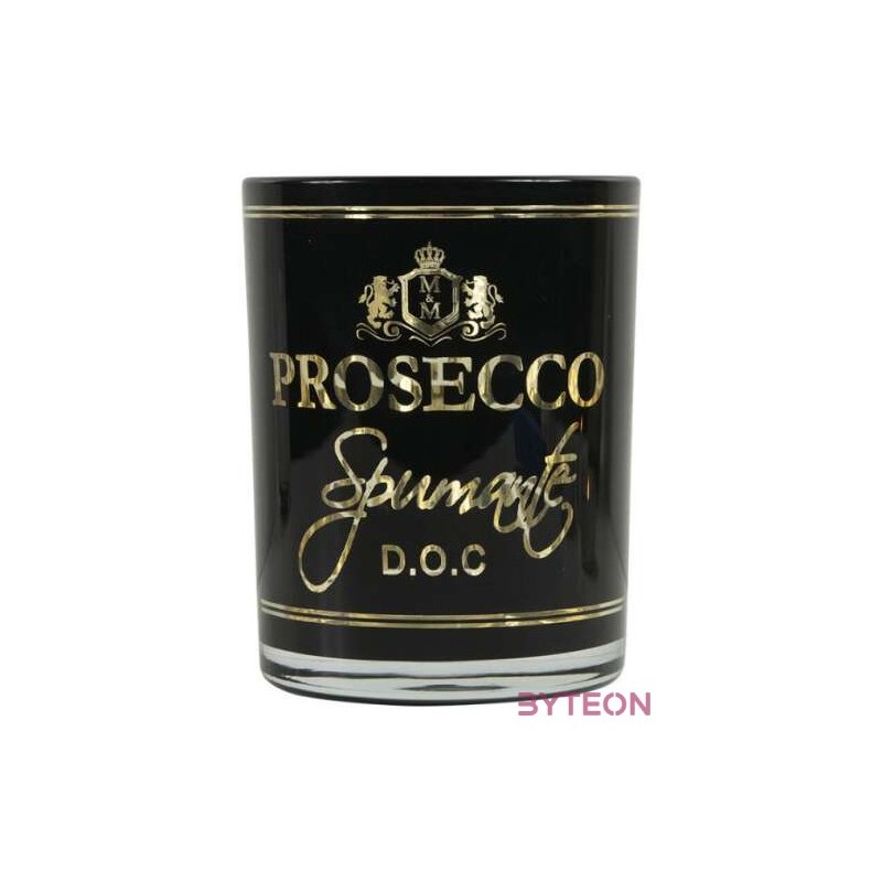 Üveg teamécses tartó, Prosecco felirattal, fekete, 12 cm