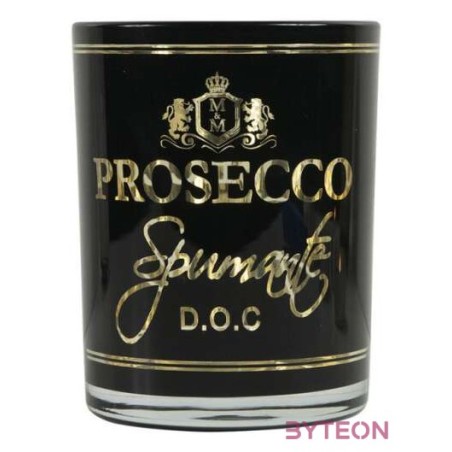 Üveg teamécses tartó, Prosecco felirattal, fekete, 12 cm