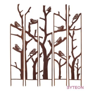 Rusztikus stílusú lézervágott fém növényfuttató, madár mintás, 170 cm, 5 db-os szett