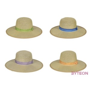 Színes szalagos szalmakalap, zöld, 39 cm átmérőjű