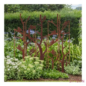 Rusztikus stílusú lézervágott fém növényfuttató, madár mintás, 170 cm, 5 db-os szett