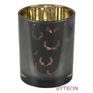 Üveg teamécses tartó, szarvasagancs mintával, 12 cm