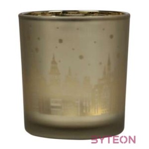Üveg teamécses tartó, téli város mintával, 8 cm