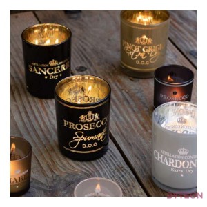 Üveg teamécses tartó, Prosecco felirattal, fekete, 8 cm