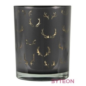 Üveg teamécses tartó, szarvasagancs mintával, 12 cm