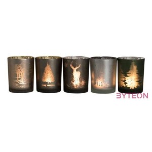 Üveg teamécses tartó, szarvas sziluettel, 12 cm