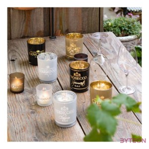 Üveg teamécses tartó, Prosecco felirattal, fekete, 8 cm