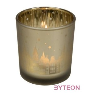 Üveg teamécses tartó, téli város mintával, 8 cm