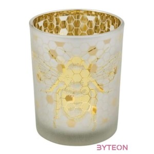Üveg teamécses tartó, méhecskés sziluettel, arany színű, 12 cm