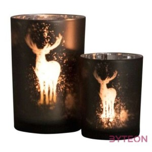 Üveg teamécses tartó, szarvas sziluettel, 12 cm