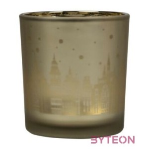 Üveg teamécses tartó, téli város mintával, 8 cm