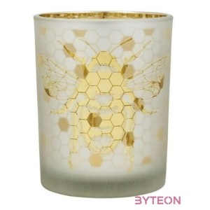 Üveg teamécses tartó, méhecskés sziluettel, arany színű, 12 cm