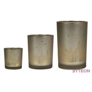 Üveg teamécses tartó, téli város mintával, 8 cm