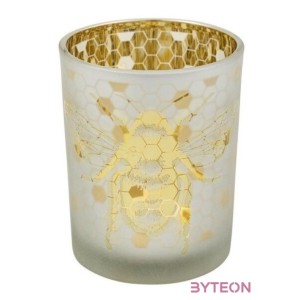 Üveg teamécses tartó, méhecskés sziluettel, arany színű, 12 cm