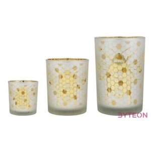 Üveg teamécses tartó, méhecskés sziluettel, arany színű, 12 cm