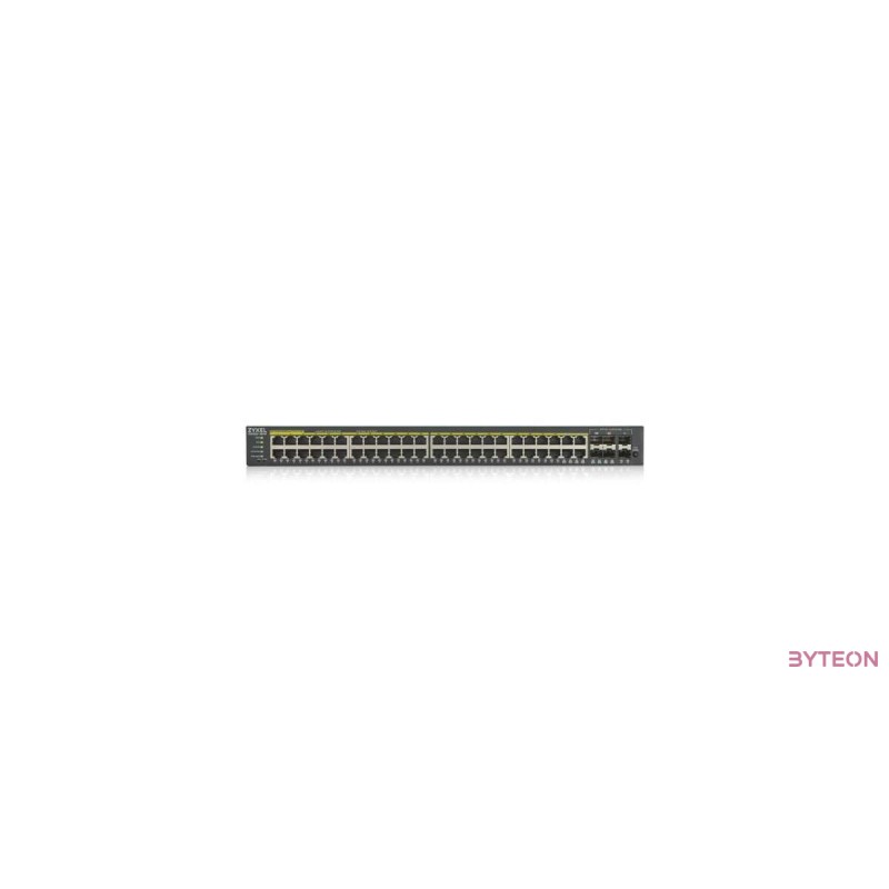 ZyXEL GS1920-48HPv2 48port GbE LAN PoE (375W) 4port Gbe combo RJ45/SFP L2 menedzselhető switch