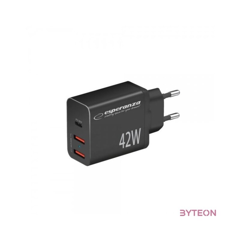 Esperanza EZC106K Quick Power Charger 42W USB-C PD 30W , 2xUSB-A 12W Black