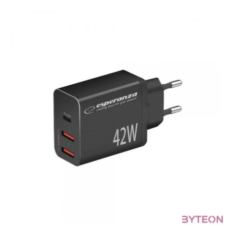 Esperanza EZC106K Quick Power Charger 42W USB-C PD 30W , 2xUSB-A 12W Black